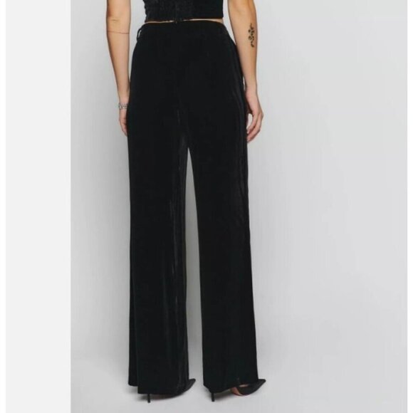 Reformation Women's 12 WES Wide Leg Velvet Pants Pleated Silk Bld NWT Ins. 32.5" - Picture 2 of 16